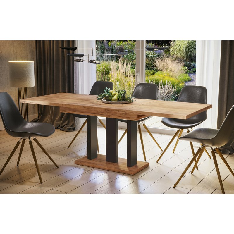 Moderní rozkládací jídelní stůl Appia - dub craft/podnož černá matná