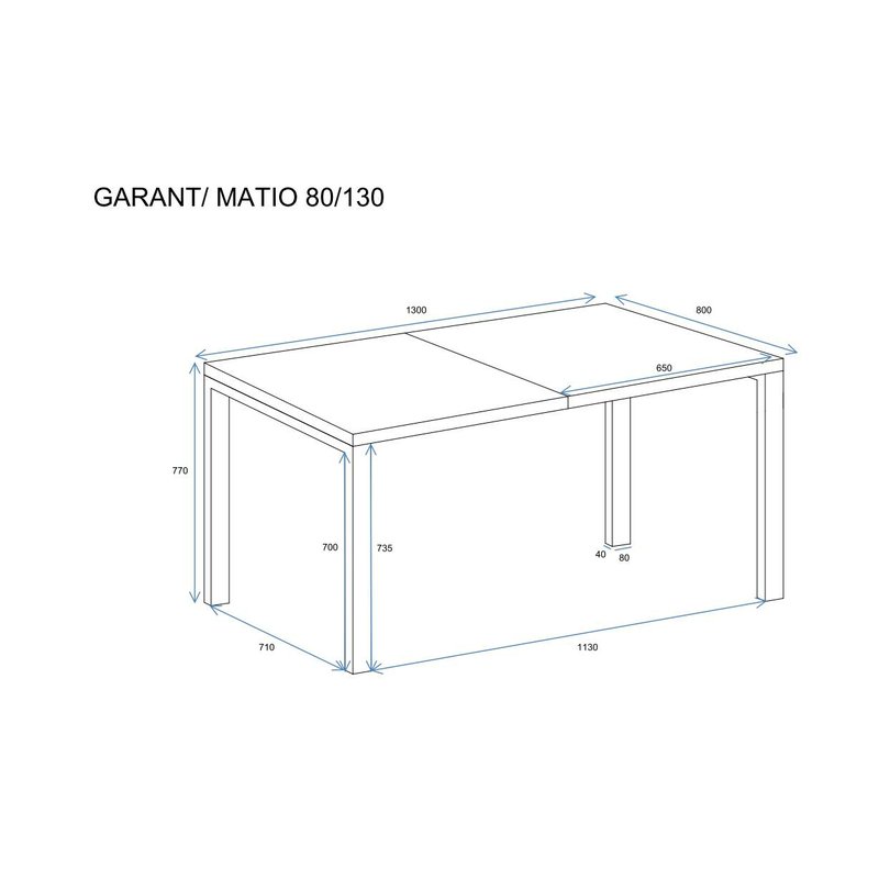 Rozměry jídelního stolu Garant - složený