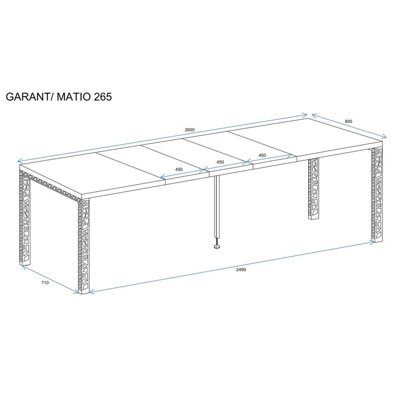 Rozměry jídelního stolu Garant - 3 přídavné desky - délka 265 cm