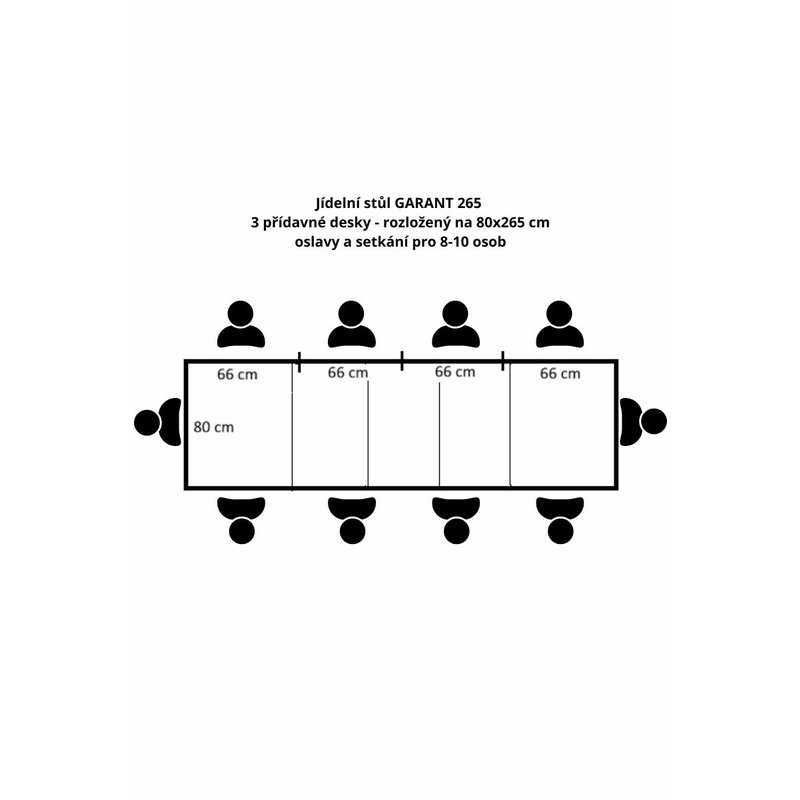 Chcete-li ke stolu usadit až 10 osob, přidejte do Košíku ke stolu Garant 220 1 další přídavnou desku.