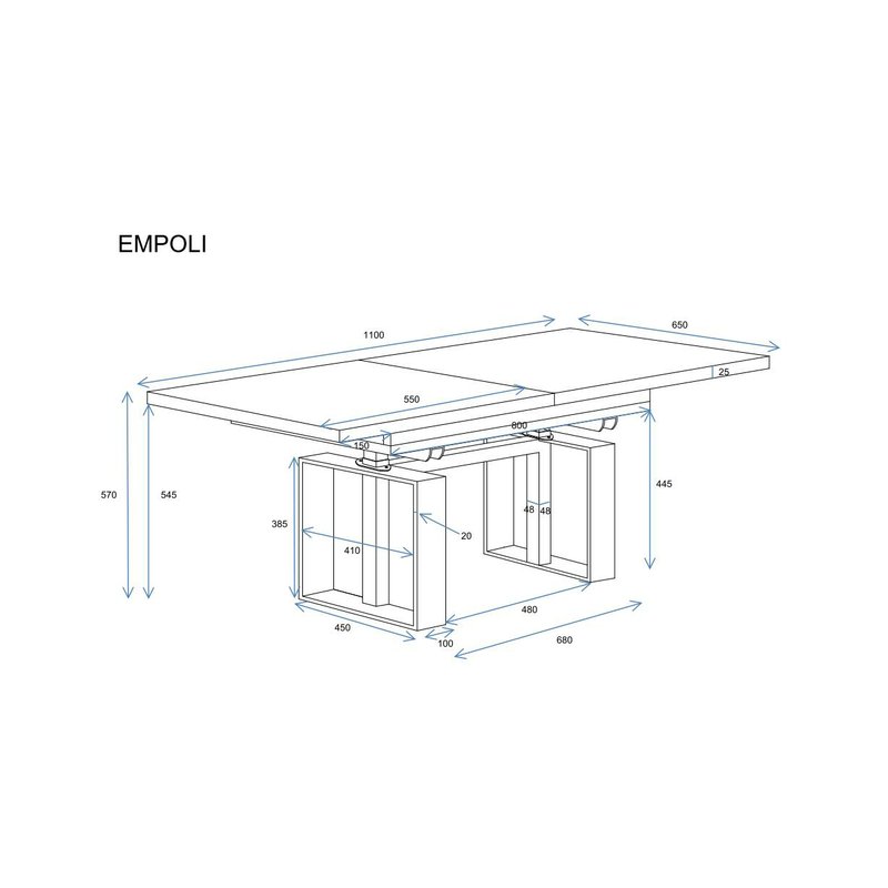 Rozkládací a zvedací stolek Empoli - nákres