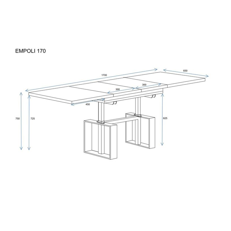 Rozkládací a zvedací stolek Empoli - nákres